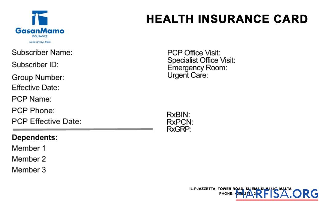 Realistic Malta health insurance card template